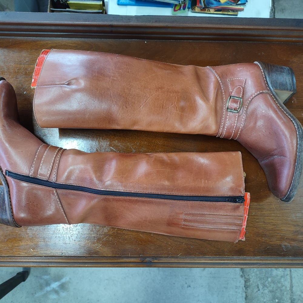 Size 6.5 Vintage Supple Leather Riding Boots Brown Leather Knee High Boots